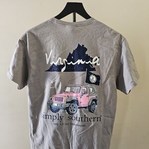 NWT Simply Southern Virginia State T-Shirt Medium Tan Pink Jeep Preppy